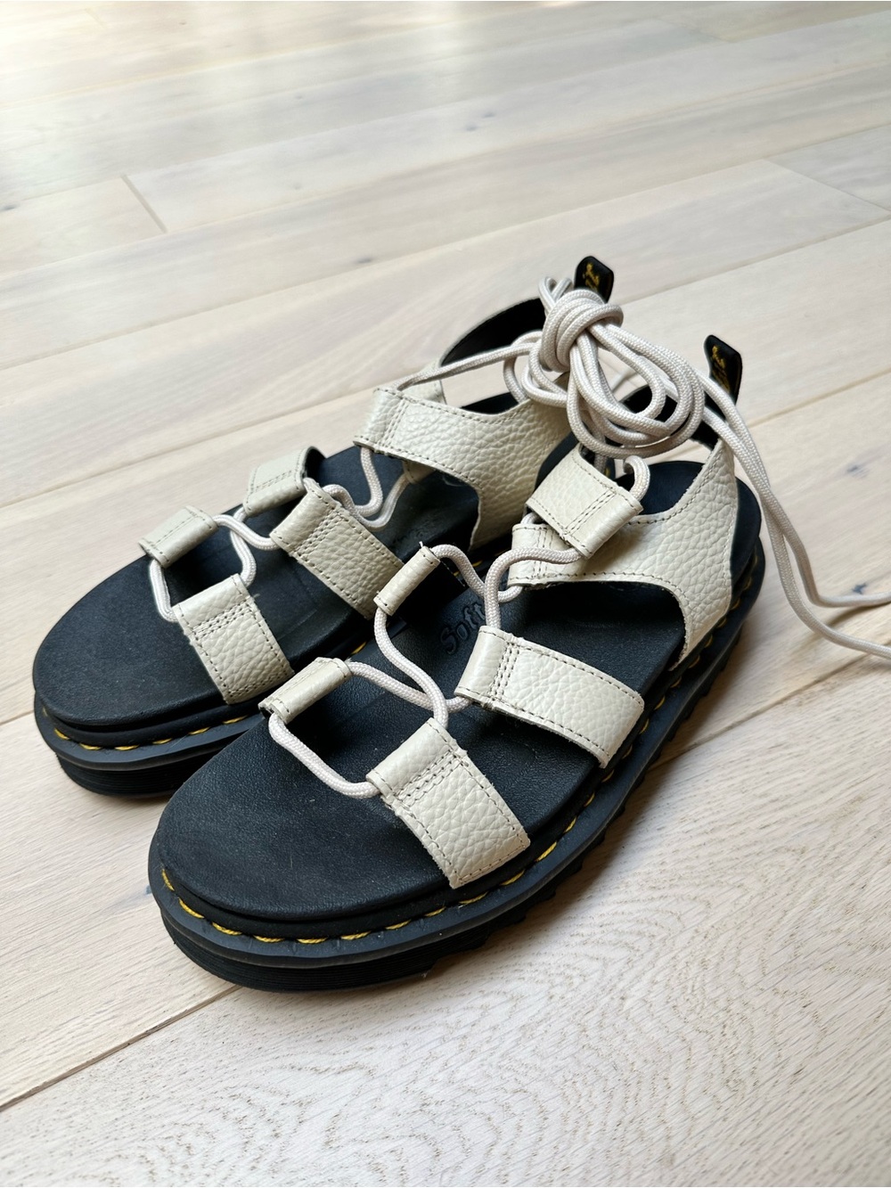 Dr. Martens Cream Leather Lace-Up Platform Sandals